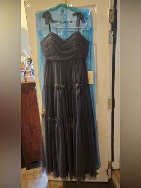 Revelry Strapless Tiered Tulle Gown in Charcoal Gray